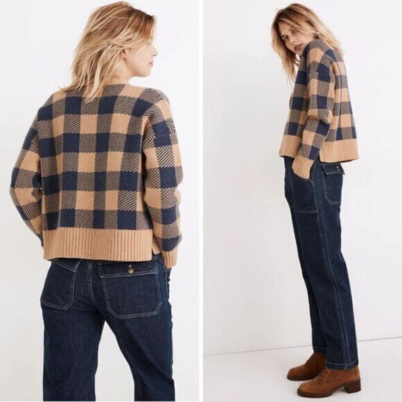Madewell Sweaters - NWT‎ Madewell Bayberry Cardigan Sweater in Buffalo Check, S, Kim Kardashi…